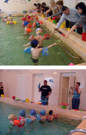 Конспект спортивного развлечения совместно с родителями 2 младшие группы (в бассейне) «Вместе весело играть»